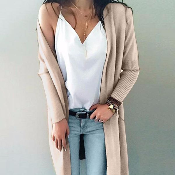 

women's jackets women autumn and winter long sweater double pocket knit cardigan holiday casual no decoration tide, Black;brown