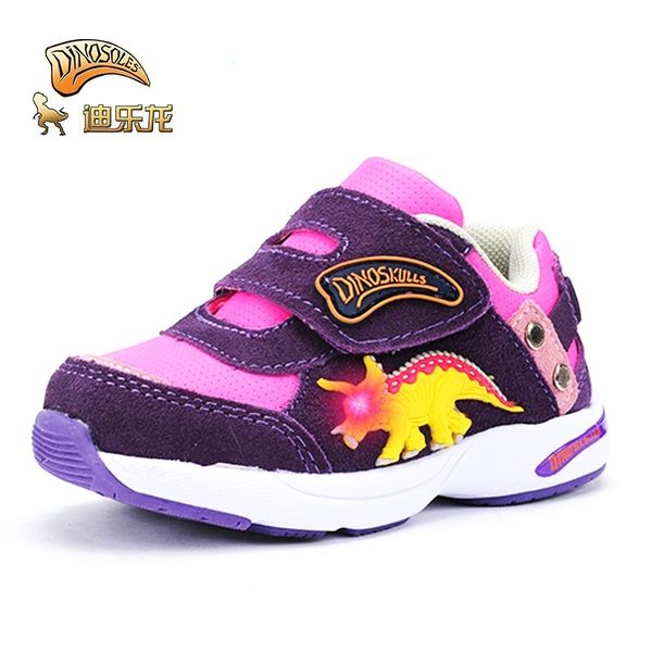 Dinoskulls Bebek Toddler Yürüyüş Ayakkabıları Sonbahar 1 Erkek Kız 3 Çocuklar LED Işık Parlayan Sneakers Çocuk Dinozor Ayakkabı Kaymaz 210315