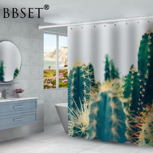 

waterproof multi-size printed shower curtains tropical cactus shower curtain polyester fabric bath curtain for bathroom decor