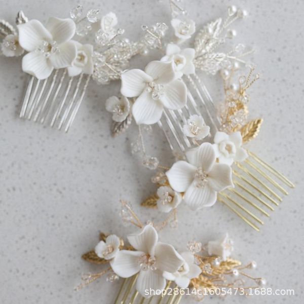 

hair clips & barrettes bridal pearl comb wedding accessories rhinestone flower jewelry ornaments headdress, Golden;silver