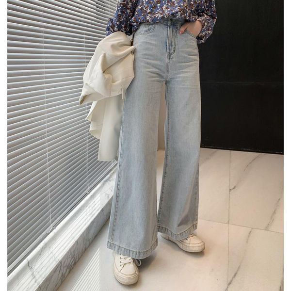 

women's jeans light-colored spring and autumn high waist slimming thin straight loose wide-leg pants for women 2021 trendy ins, Blue