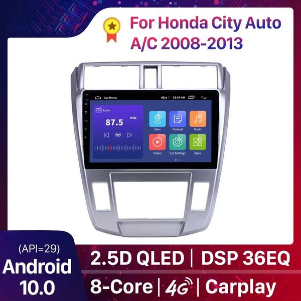 10,1-Zoll-Android-Auto-DVD-GPS-Stereo-Radio-Player für Honda City Auto A/C 2008–2013, 2,5-D-QLED-Bildschirm, unterstützt Carplay, Rückfahrkamera