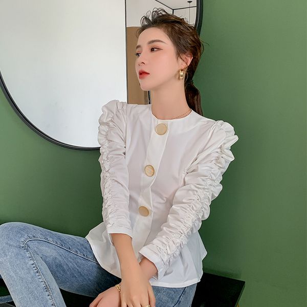 

new arrival comfortable slim formal temperamental single-breasted vintage elegant personality ol basic shirt 9exr, White