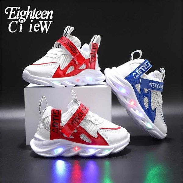 Tamanho 21-30 LED Crianças Brilhantes Sapatos Bebê Luminosa Sneakers Meninos Iluminação Correndo Tênis Crianças Sneakers De Malha Respirável 211022