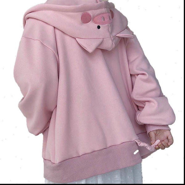 

fall harajuku cute pig ears embroidery hooded sweatshirt women long sleeve hoodies teenager young girl pullover pocket sudadera, Black