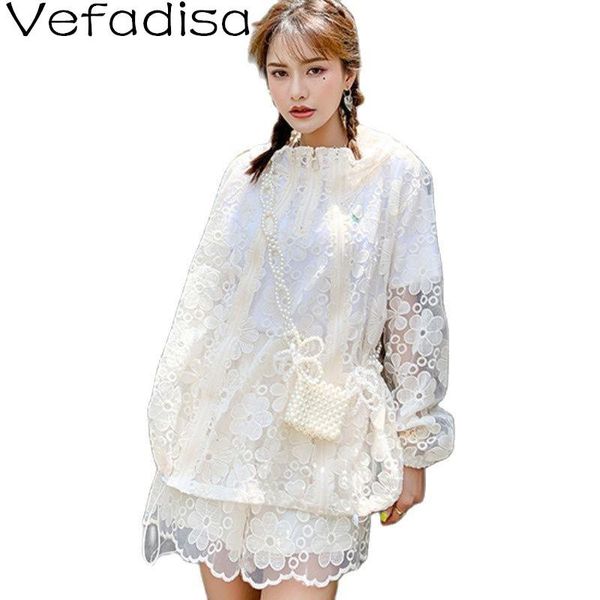 

women's tracksuits vefadisa summer perspective jacquard lace sunscreen set women 2021 hooded coat + shorts 2 piece qyf5799, Gray