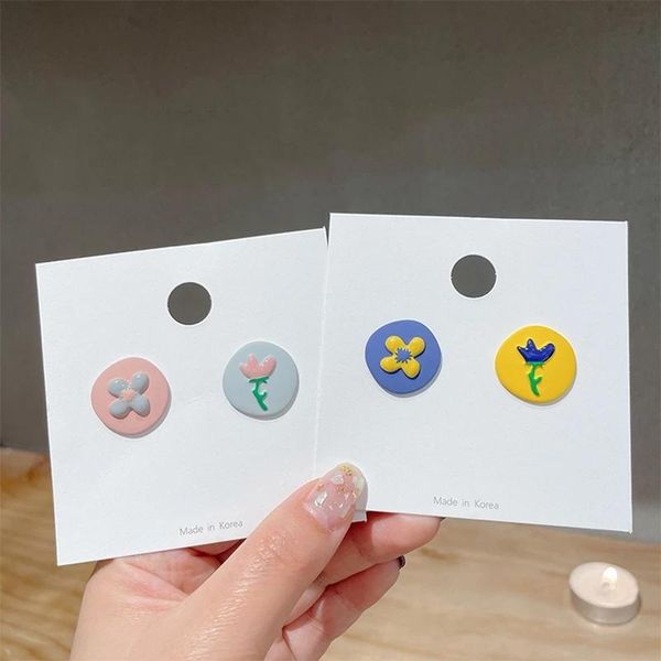 

stud fashion colorful cute metal flower earrings for women girls round clashing colorsfashion summer jewelry gifts, Golden;silver