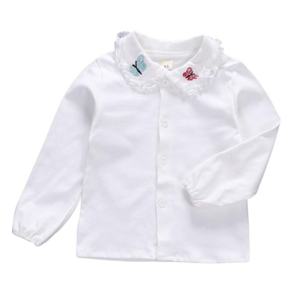 

shirts toddler infant baby girls cotton long sleeve butterfly embroidery cute blouse 6-36m blusas meisjes, White;black