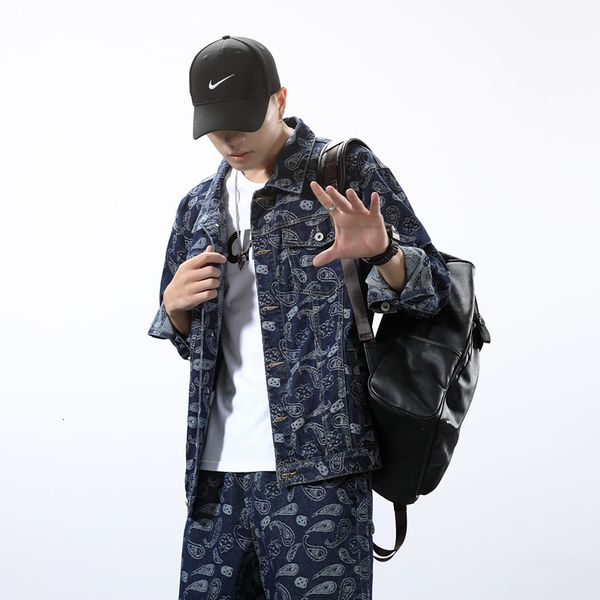 

men's jackets denim spring autumn mens new korean vintage for male japanese loose printing casual jean size m-6xl zsok, Black;brown
