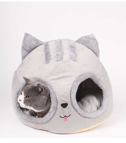 Cama Cat Caverna Cabeça Cabeça Em Forma de Pet Gatinho Almofada Inverno Quente Pet Cat Casa 210713