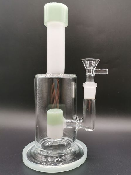 Jade Green Bongs Harnaklar 8.5 inç kalınlığında beher geri dönüşümlü dab teçhizatları 14mm kase ile su sigara içme boruları