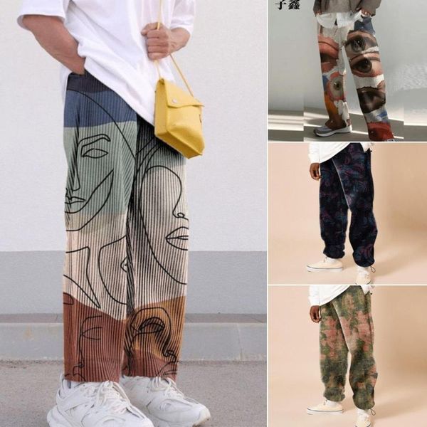 

men's pants 2021 autumn loose middle waist printed long casual, Black