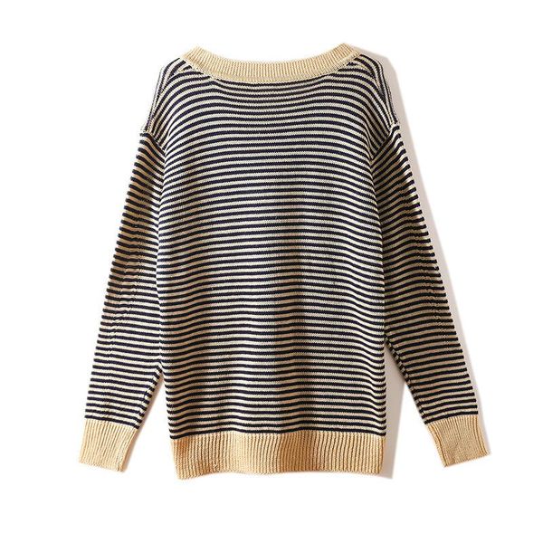 

women's sweaters luxury 20212 women vintage autumn loose v-neck pullovers ladies letter embroidery striped casual lady jumpers knitted, White;black