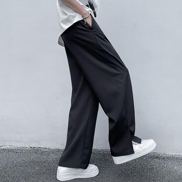 

men's pants 2021 men elastic waist loose pockets solid color casual trousers joggers streetwear leisure straight incerun 5xl, Black