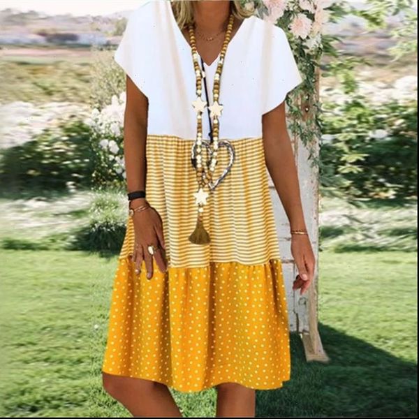 

women summer spring mini dress high waist loose ladies dress striped dot v neck short sleeve new fashion casual dress, Black;gray