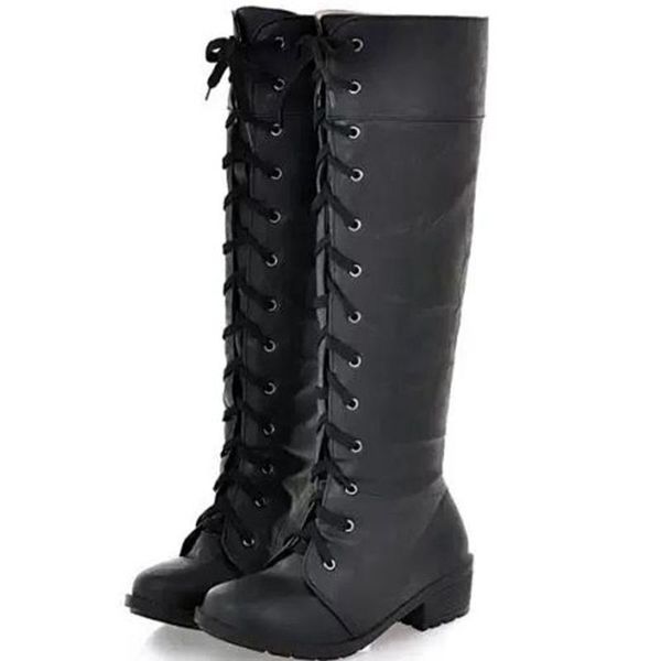 

boots gigifox fashion vintage shoes winter big size 44 chunky heels knee high riding retro black borwn white footwear