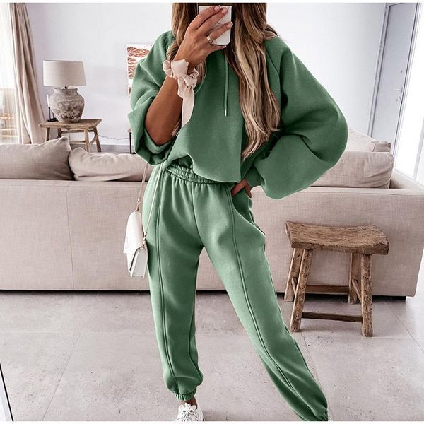 

women's two piece pants tracksuit autumn plus thicken sweatshirts set casual oversized solid female sports hoodie suit long pant sets, White