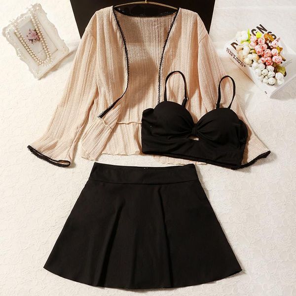 

staerk gentle wind bikini gathered long sleeve sunscreen high waist skirt cover belly show thin spring swimsuit woman
