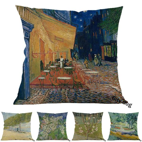 

cushion/decorative pillow cafe terrace in arles at night painting art cotton and linen square 45*45cm case cushion cover home sofa pillowcas