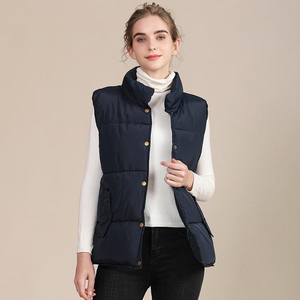 

women's vests 2021 women cotton waistcoat autumn winter sleeveless vest jacket casual plus size solid thick warm down kw115, Black;white