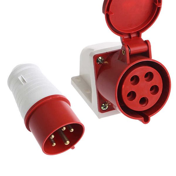 

1pc 32a 5pin industrial wall 240-415v waterproof ip44 3p+n+e 3 phase surface mount socket plug