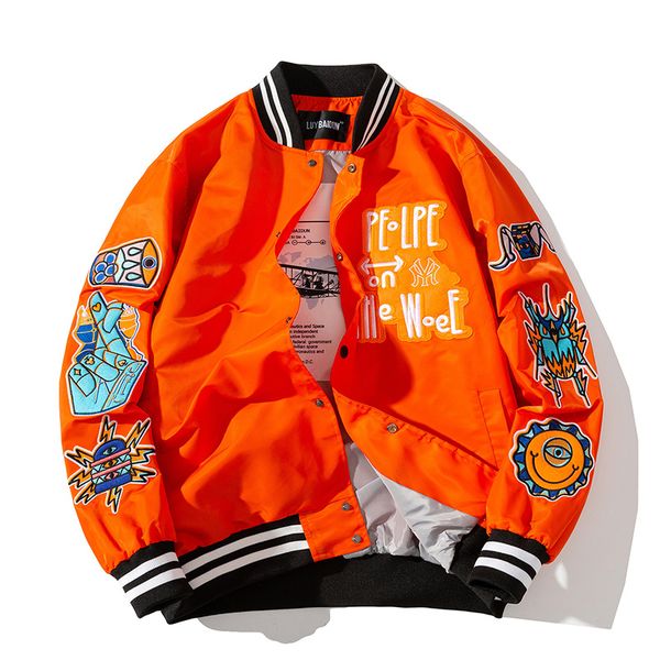 

spring autumn jacket women european american retro street trend bomber jacket couple loose embroidery baseball uniform, Black;brown