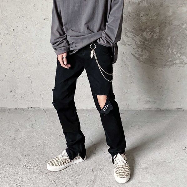 

men's jeans joelho buraco emendado afligido harajuku dos homens em linha reta lavado preto lpis de rua casual denim calas 9ub1 bnh1, Blue