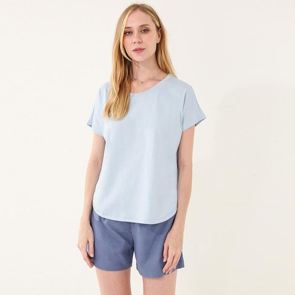 

running jerseys 100% cotton women t-shirt loose casual summer short sleeve asymmetric female activewear gym clothes, Black;blue