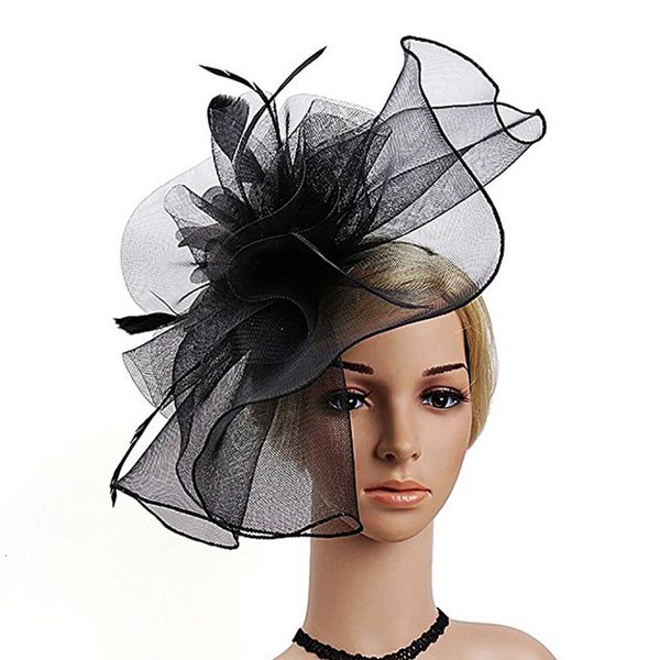 

2021 new women mesh feather fascinator ladies kenucky derby wedding cocktail party hats elegant headband hairband 5b6b, Silver