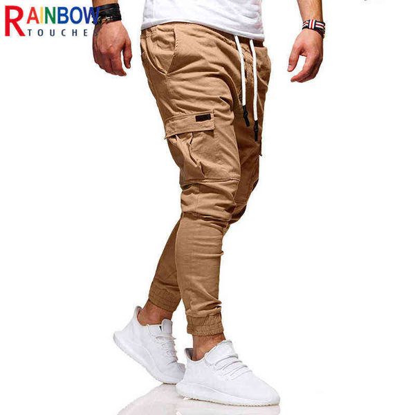 RAINBOWTOUTES Erkek Spor Kalem Pantolon Rahat Çok Cep Moda Düz Sokak Kargo Pantolon Açık Havada Üstün Kalite G0104