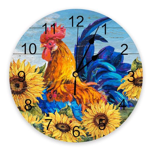 

rooster sunflower farm idyllic wall clock home decor bedroom silent oclock watch wall digital clock modern design