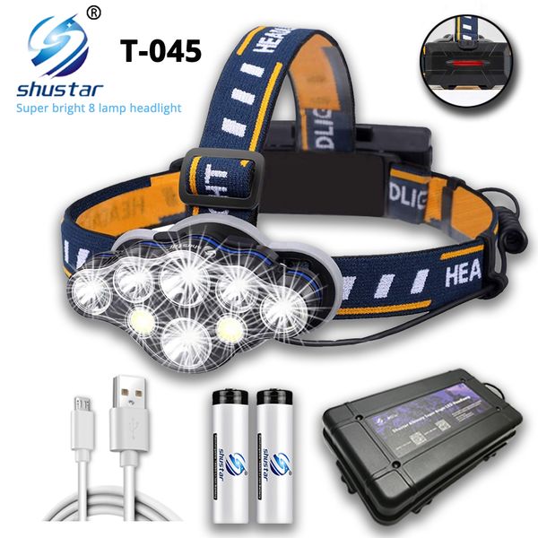 

super bright led headlamp with 8*led bulbs 5000 lumen waterproof outdoor led headlight lightweight materials comfortable to wear