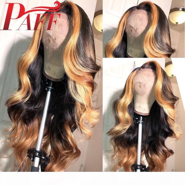 

paff full lace human hair wigs glueless full lace wigs bleached knots body wave brazilian hair ombre highlight color wigs, Black;brown