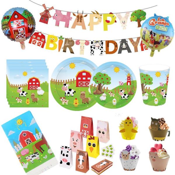 

party decoration baby shower farm animals theme favors decorations with balloon cartoon disposable tableware sets birthday supplies