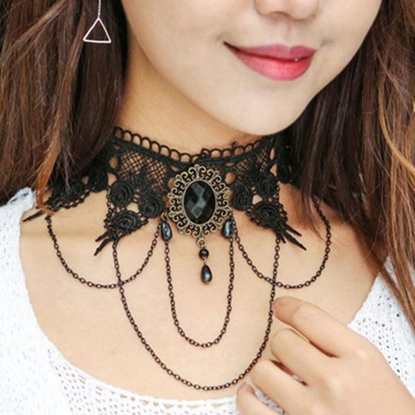 

pendant necklaces oshoplive 2021 halloween queen accessories exaggerated irregular clipping necklace fake collar punk style lacy, Silver