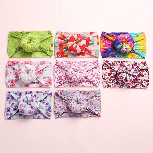 8 Stile Baby Mädchen Batik Blumendruck Donut Stirnbänder Weiche Sommer Nylon Stretch Knoten Haarbänder Kopfwickel für Kleinkinder Neugeborene Turban