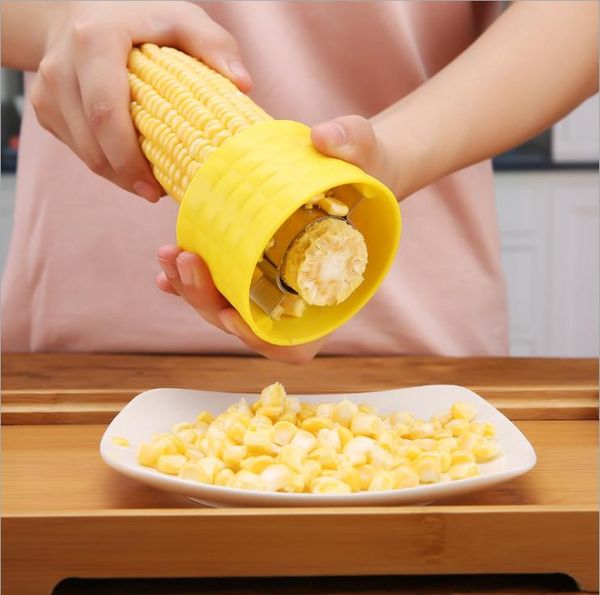 

yellow corn plane peeler cob thresher kitchen gadgets manual rotation stainless steel corn separator stripper cutter tools