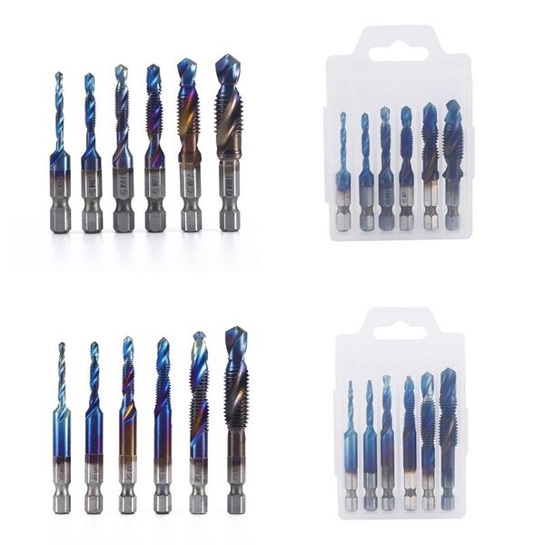 

hand tools 6pcs/set drill tap bits set hss combination & bit screw tapping tool m3 m4 m5 m6 m8 m10 157a
