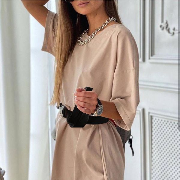 

women's tracksuits all-match retro 2 pieces set half sleeve t-shirt female tracksuit lady solid oversized with sashes biker shorts poly, Gray