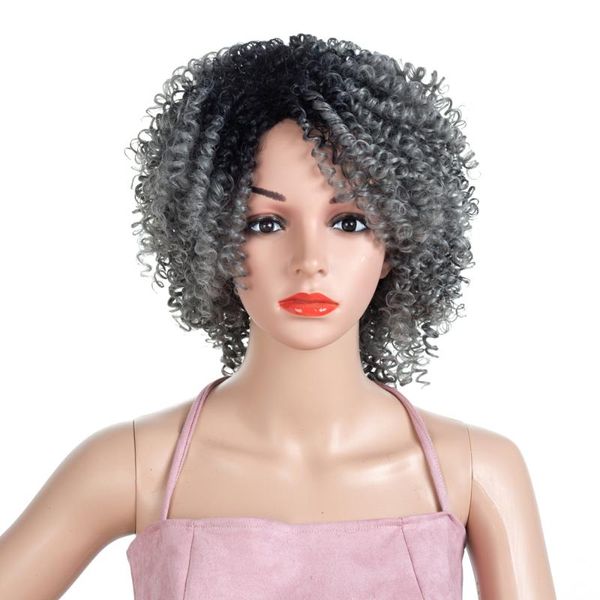 

synthetic wigs short hair kinky curly afro with bangs for women 10" african glueless cosplay heat resistant, Black