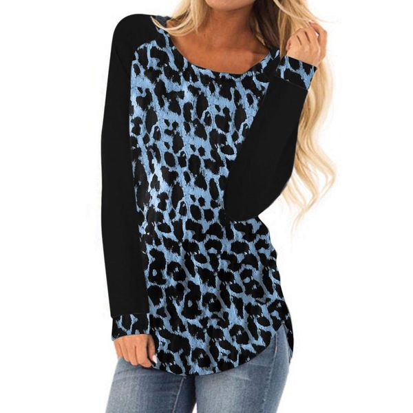

women's t-shirt fashion leopard print t-shirts woman autumn long sleeve o-neck loose casual ladies camiseta mujer, White