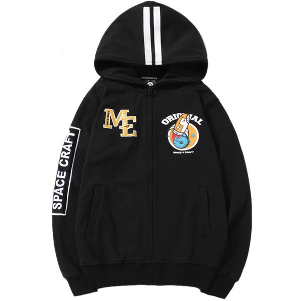 

2021 new chegada nova grosso sim solto capuz casual algodo hoodies moda original dos desenhos animados com zper hoodie masculino e pzbj, Black