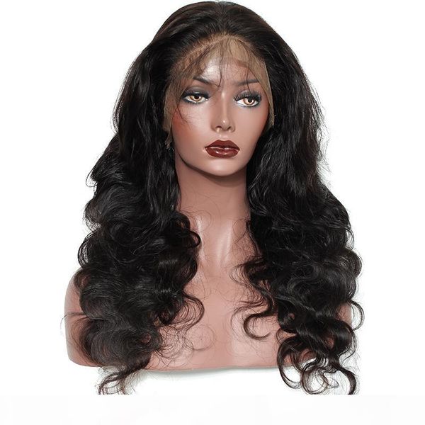 

dilys body wave 360 lace frontal wigs with baby hair brazilian indian unprocessed human hair 150% density natural color 8-24 inches, Black;brown