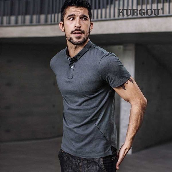 

kuegou 100%cotton men's polo shirt short sleeve slim shirt lapels poloshirt summer fashion polo shirt men plus size rt-9534 210319, White;black