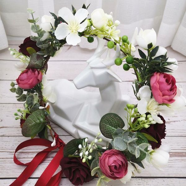 

bride flowers crown festival headband women hair accessories headdress bridesmaid girl floral garland wedding floral jllcbv