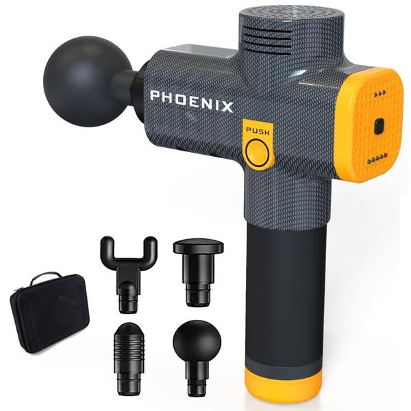 

massage gun lcd phoenix a2 silver pistol body massager electric 4 heads mg45203