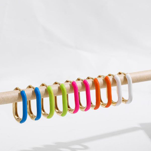

hoop & huggie boho colorful rectangle gold metal earrings for women simple candy color enamel small hoops earring statement jewelry, Golden;silver
