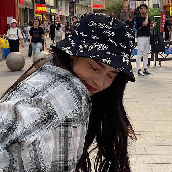 

men's double-sided hat lovers' summer fisherman women's hip-hop style wide brim basin hat sunscreen hat accessories black fri