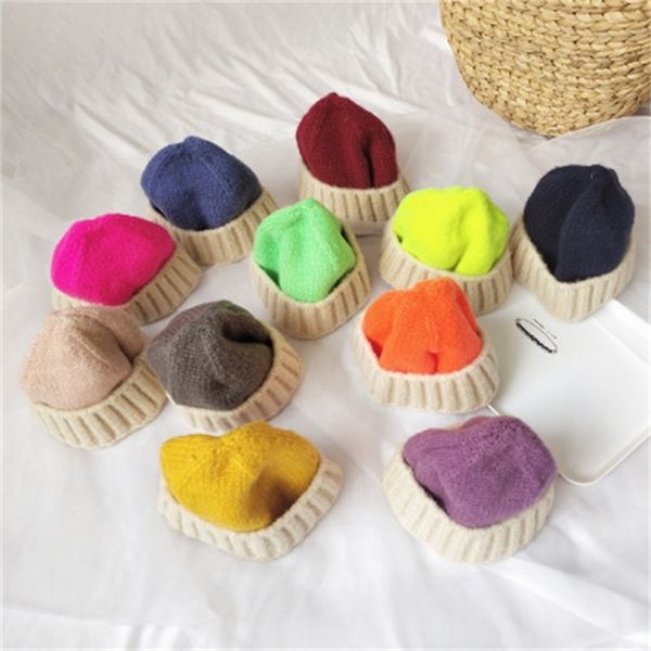 

autumn and winter solid color short wool children cute fashion wild knit hat parent-child boy girl eea217, Yellow