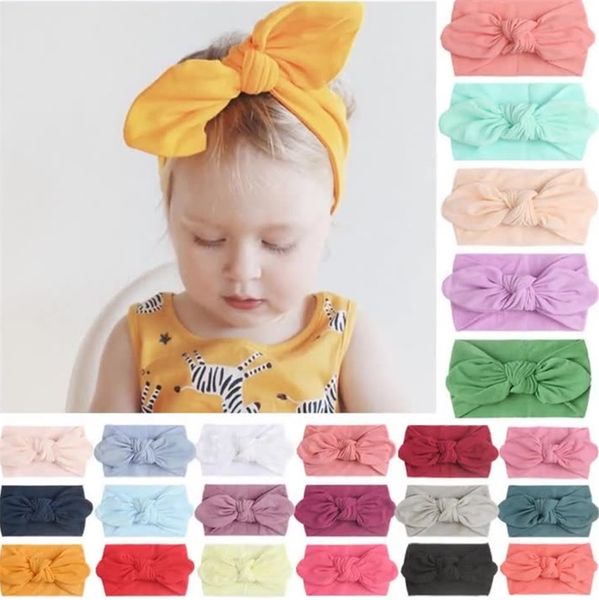 

baby hair accessories 23 colors headscarf ornament children's solid color soft wide rabbit ear nylon child hairs band babys turban 9225, Slivery;white